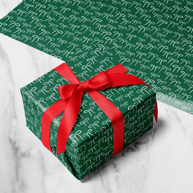 Vit och Grönt, enkla Bows Mönster Presentpapper (Skapare uppladdad)