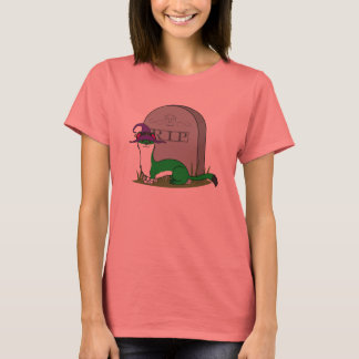 Vit och Grönt Ermine Witch med RIP Grave Stone T-shirt