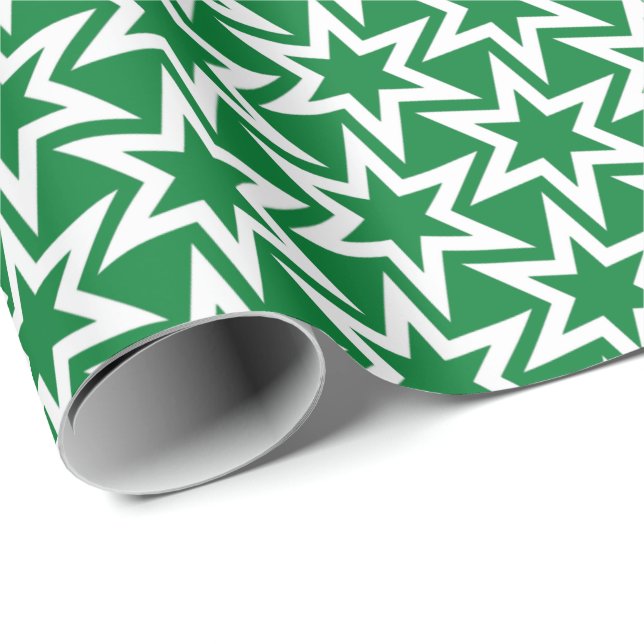 Vit och Grönt Geometric Star Mönster Presentpapper (Rullad Hörn)