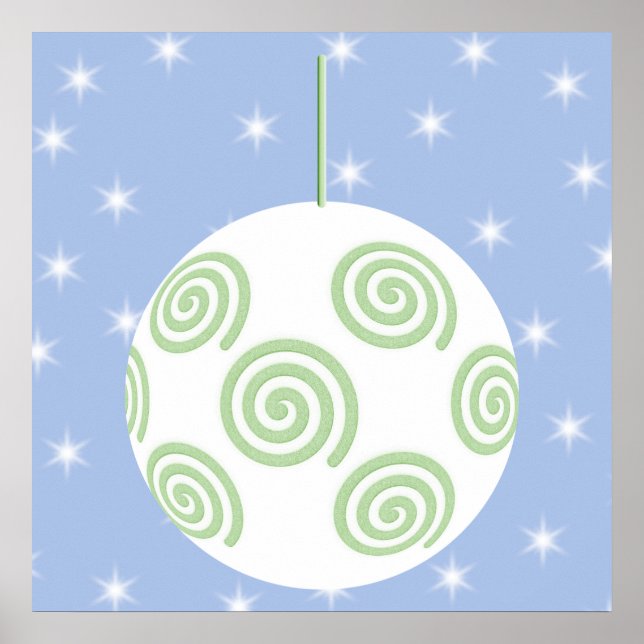 Vit och Grönt Jul Bauble. På Starry Blue. Poster (Framsidan)