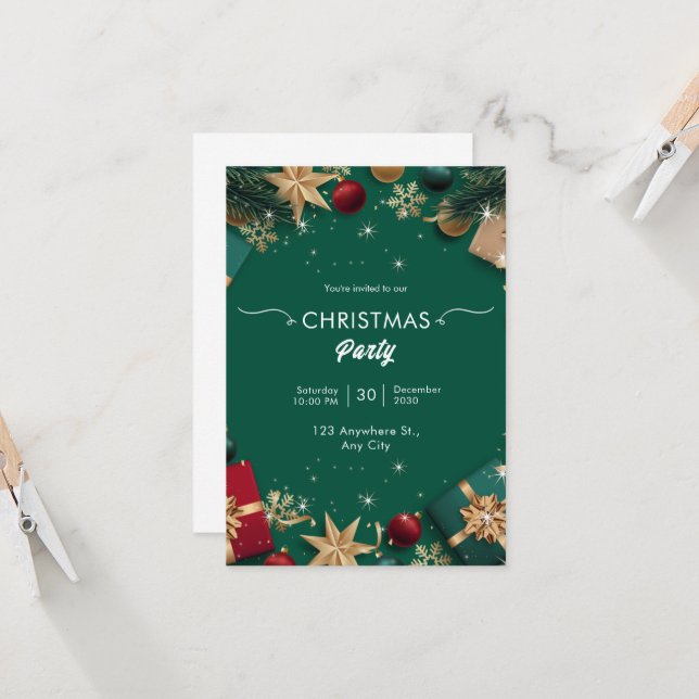 Vit och Grönt Modern God jul Inbjudningar (Fram/Back In Situ)