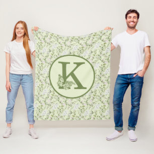 VIT OCH GRÖNT MONOGRAM K FLEECEFILT