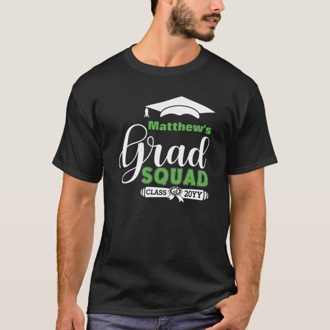 Vit och Grönt Text Manar Black Studenten Square T Shirt (Framsida)