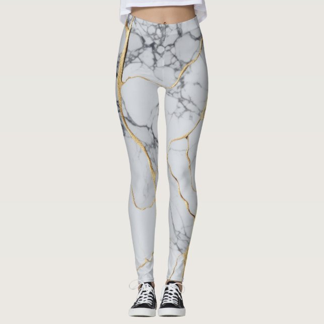 Vit och gul marmor  leggings (Framsida)