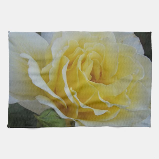 vit och Gul ros Towel Kökshandduk (Horisontell)