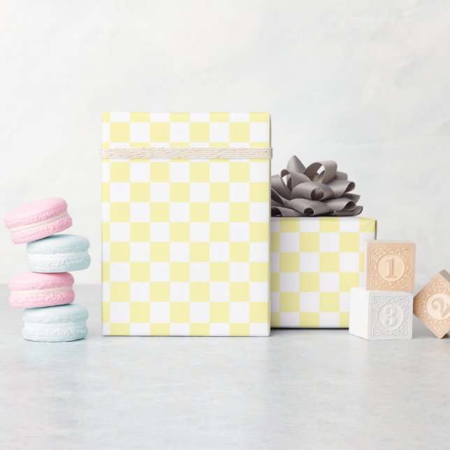 Vit och gul schackrutig presentpapperrulle presentpapper (Baby Shower)
