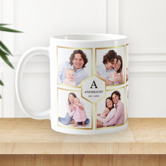 Vit och Guld 10 Bilder Familjefotocollage Kaffemugg (Skapare uppladdad)