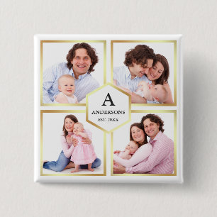 Vit och guld 4 bilder familjefotokollage knapp