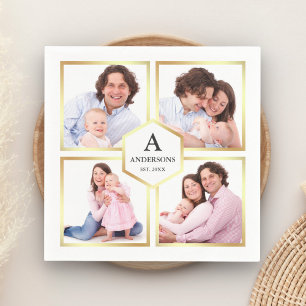 Vit och guld 4 bilder familjefotokollage pappersservett
