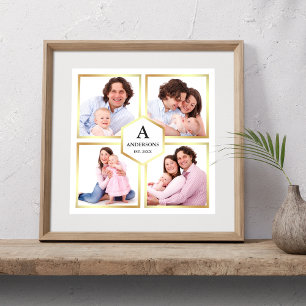 Vit och guld 4 bilder familjefotokollage poster