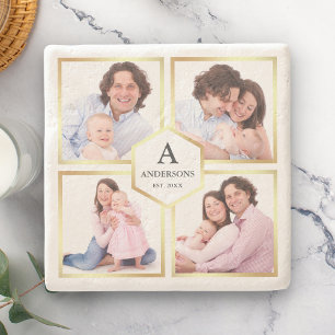 Vit och guld 4 bilder familjefotokollage stenunderlägg
