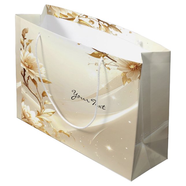 Vit och guld blommig presentpåse (Baksidan Vinklad)