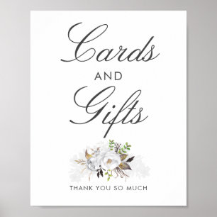Vit och Guld Blommigt Bröllopskort och presentteck Poster
