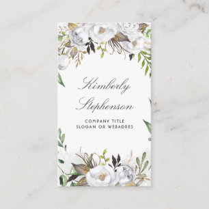 Vit och Guld Blommigt Elegant för vattenfärg Visitkort