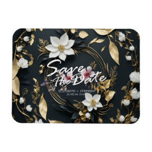 Vit och Guld Blommigt Utandning Bröllop spara datu Magnet