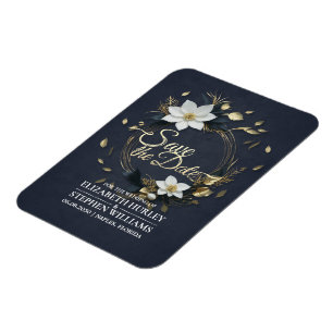 Vit och Guld Blommigt Utandning Bröllop spara datu Magnet