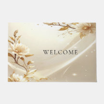 Vit och guld blommor dörrmatta