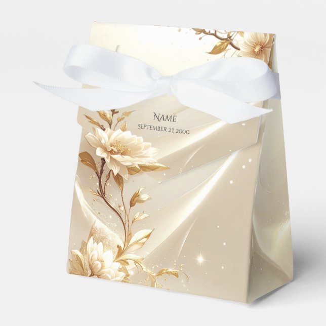 Vit och guld blommor Favor Box Presentaskar (Framsidan Sidan)
