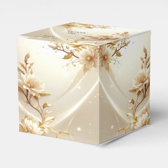Vit och guld blommor förmånslåda presentaskar (Framsidan Sidan)