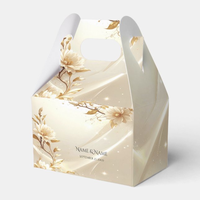 Vit och guld blommor förmånslåda presentaskar (Framsidan Sidan)