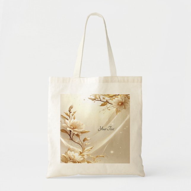 Vit och guld blommor handväskor tygkasse (Framsidan)