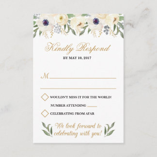 Vit och guld blomsterbröllop RSVP-kort Inbjudningar