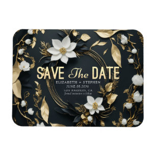 Vit och guld blomsterkrans Bröllop Spara Datum Magnet
