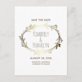 Vit och guld blomsterkrans Save the Date Meddelande Vykort