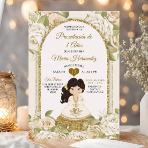 Vit och guld Boho mexikansk blomsterflicka Tres An Inbjudningar