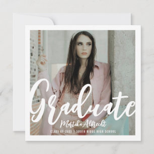 Vit och Guld   Djärv Gradueringsfoto med Typografi Inbjudningar
