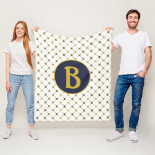 Vit och Guld Dot Grid Monogram B Fleecefilt