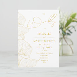 Vit och guld elegant blomsterbröllop inbjudningar