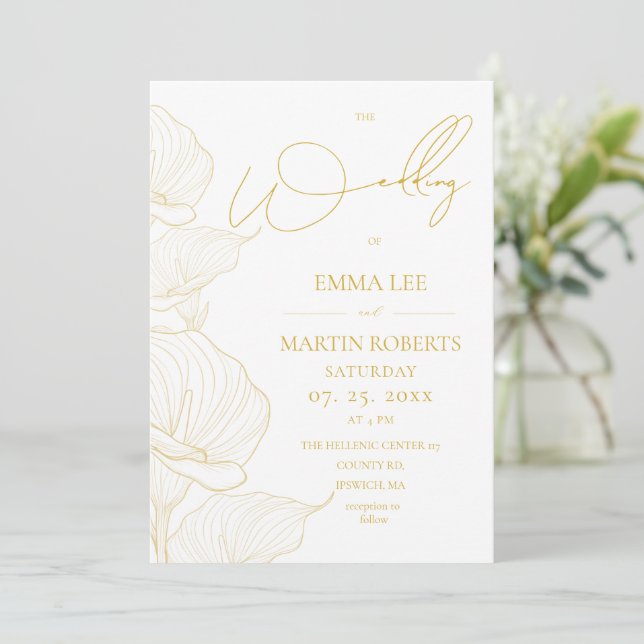 Vit och guld elegant blomsterbröllop  inbjudningar (Stående Fram)