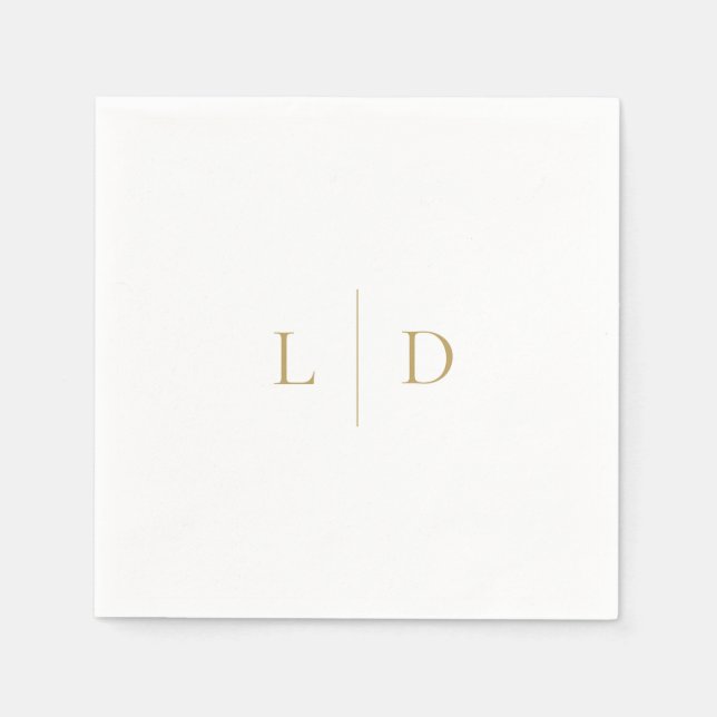 Vit och guld elegant minimalistisk monogram bryllo pappersservett (Framsidan)