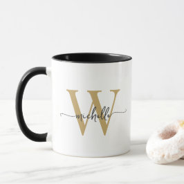 Vit och Guld Elegant Monogram Namnskrift Mugg