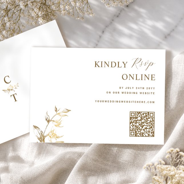 Vit och Guld Elegant QR-kod RSVP Bröllop Tilläggskort (Skapare uppladdad)