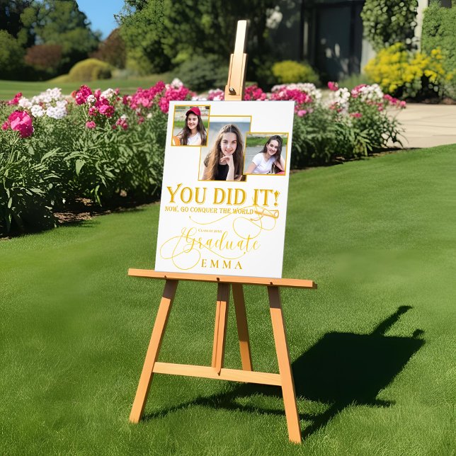 Vit och Guld Examen Multifoto Minnessak Fototryck (White and Gold Graduation Multi Photo Keepsake Poster)