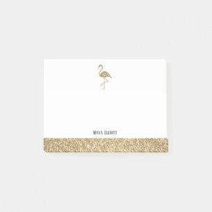 Vit och guld falsk glitterflamingo & kant post-it block