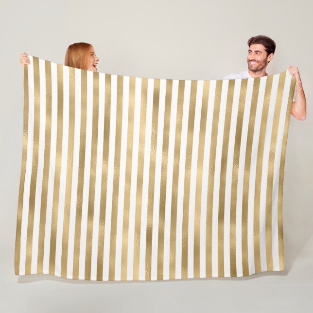Vit och Guld, fryst Rand Fleece Blanket (På plats)