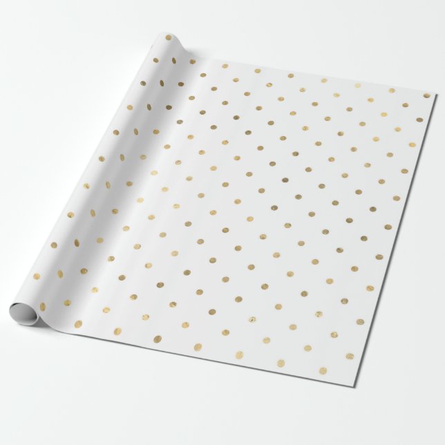 Vit och guld glitter prickmönster presentpapper (Utrullad)