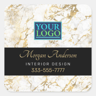 Vit och Guld marble, din Logotyp DIY Business, Bla Fyrkantigt Klistermärke