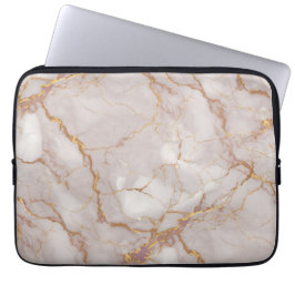 Vit och Guld Marble Struktur Electronics Bag Laptop Fodral