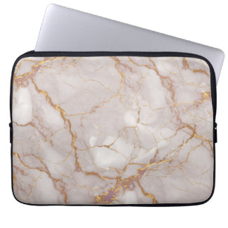 Vit och Guld Marble Struktur Electronics Bag Laptop Fodral