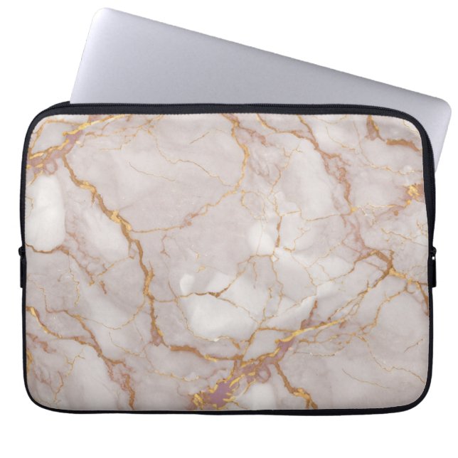 Vit och Guld Marble Struktur Electronics Bag Laptop Fodral (Framsidan)