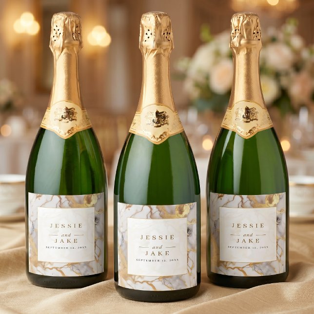 Vit och guld marmor Bröllop Välkomstskylt (White and gold marble Wedding Welcome sign Sparkling Wine Label)