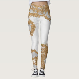 Vit och guld- marmor leggings