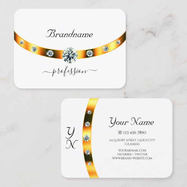 Vit och guld med monogram-diamanter Professional Visitkort (Fram/baksida)