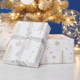 Vit och guld minimalistisk jul presentpapper
