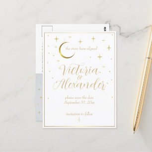 Vit och guld modern minimal celestiell sparadatum vykort