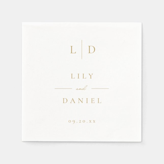 Vit och guld Modern minimalistisk monogram-högstid Pappersservett (Framsidan)